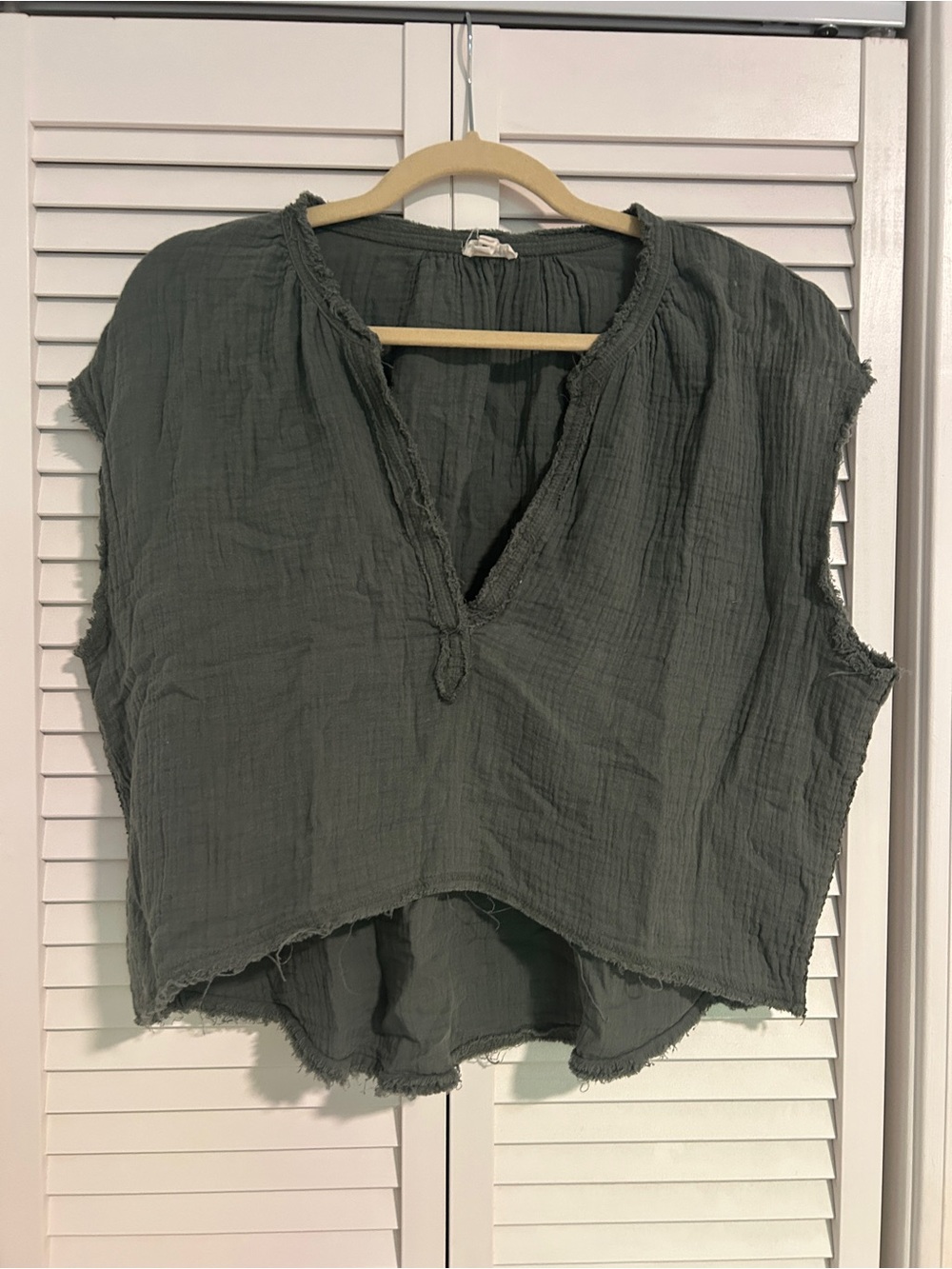Aerie Olive Green Cotton Gauze V-Neck Tunic
